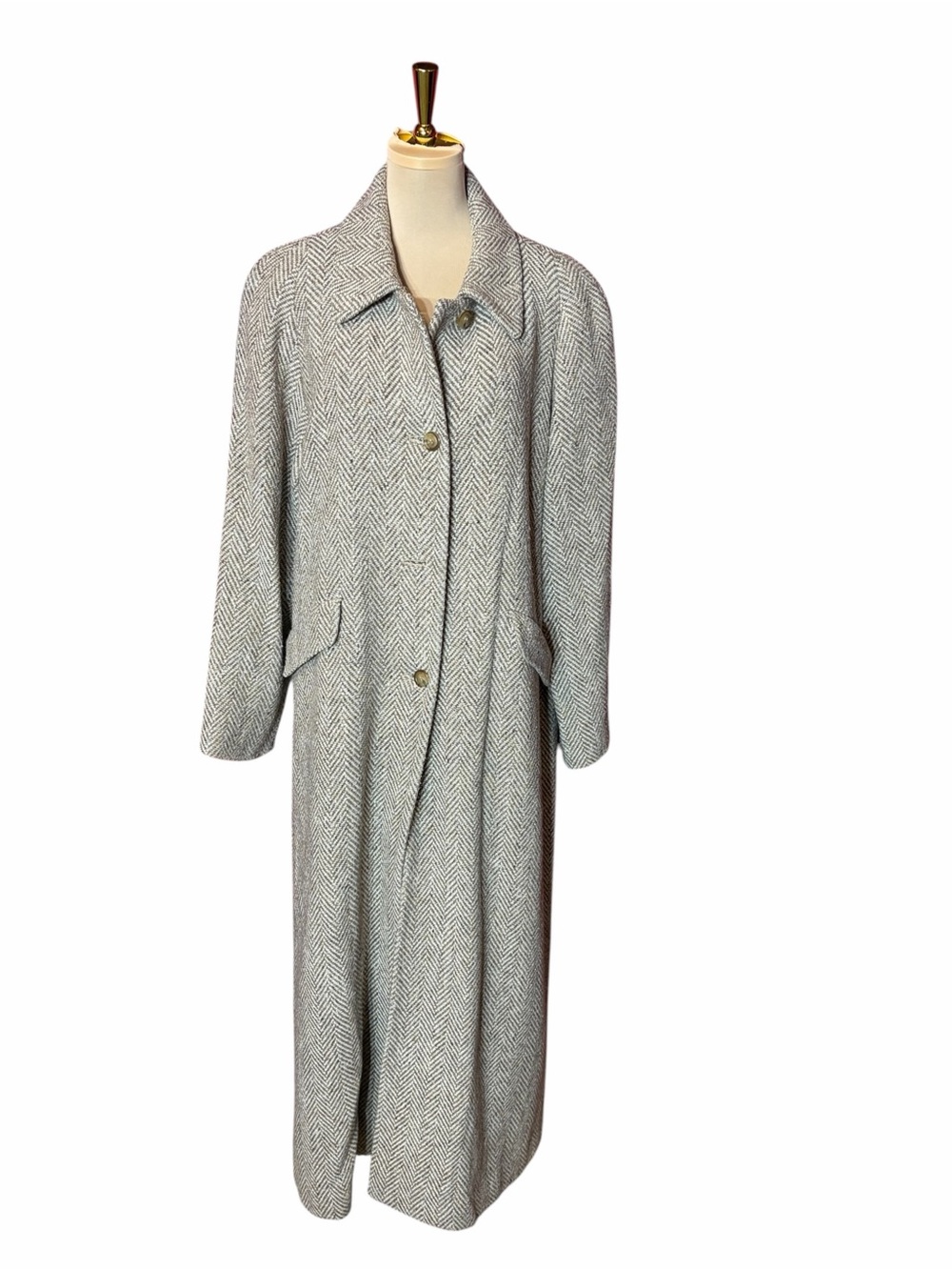 Talbots Gray Herringbone Long Trench Coat